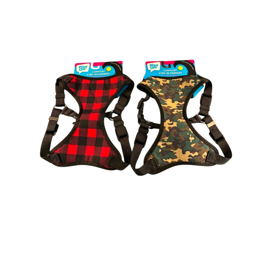 Play On! Dog Harness 2-Pack Small Red Buffalo Plaid Camo NEW Step-In Comfort